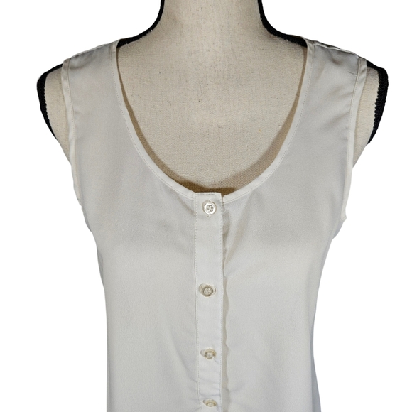 Mint Sleevless Scoop Neck Sheer Button Down Blouse, Ivory, Large - Picture 2 of 9